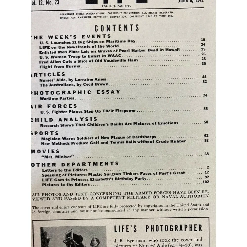 LIFE Magazine June 8 1942 Nurses Aide Fighter Planes Burma Ads